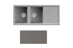 Lavello da Incasso 2 Vasche con gocciolatoio Reversibile 116 x 50 cm Sopratop Granitgem Grigio Ematite CM OREGON 400203G08