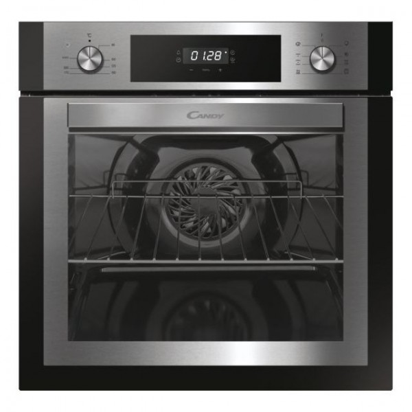 CANDY FCNE635X Forno Elettrico da Incasso 60 cm Multifunzione Ventilato -  Finitura Inox e Nero - 2 Manopole con Display Touch - Funzione Pizza 